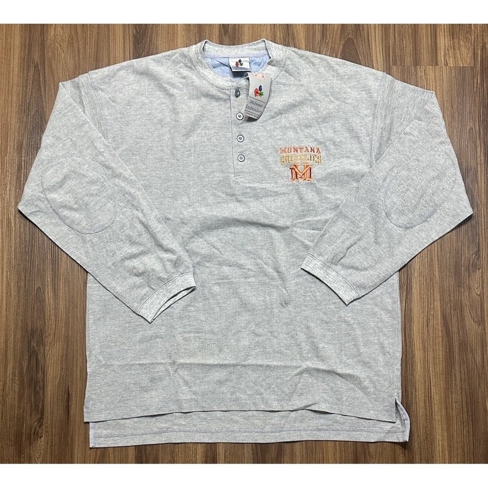 Vintage Montana Grizzlies NCAA Grey Henley Shirt Midwest Embroidery Men Sz XL